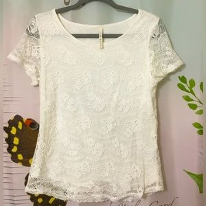Leo & Nicole Shirt Womens White Floral Mesh Lace Top Blouse Size Small
